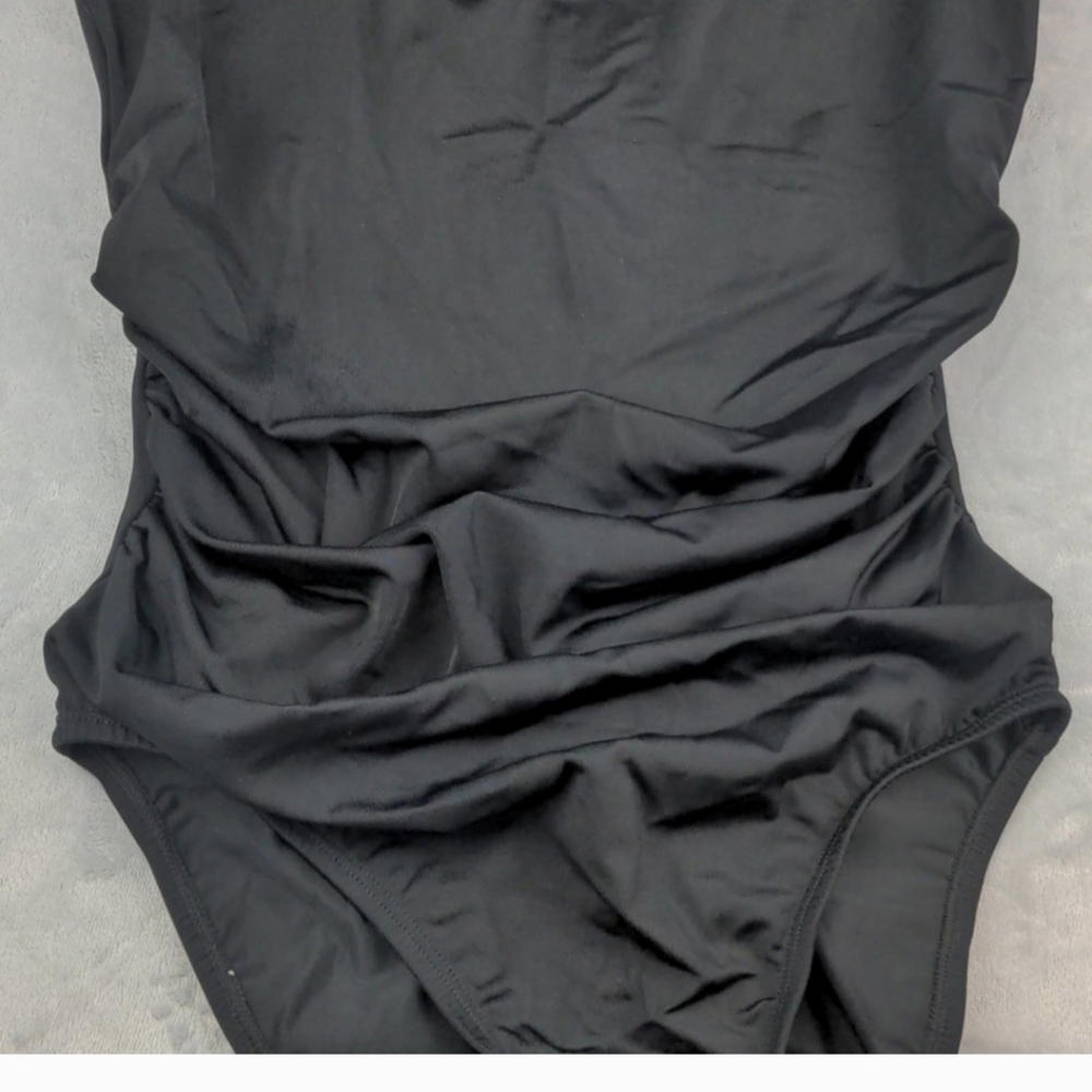 InstantFigure High Neck Ruched Tummy Control Black One Piece Swimsuit - Picture 3 of 6